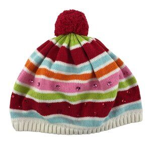 Gymboree Multicolor Striped Pompom Knit Beanie Hat with Sequins Size 5-7